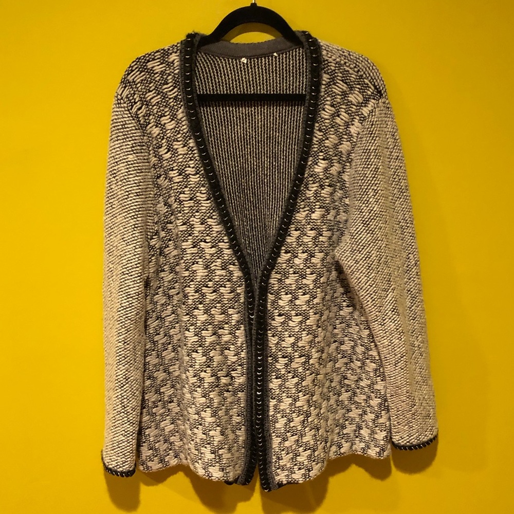 Coldwater Creek Pierced/Ring Trim Gray Knit Cardigan